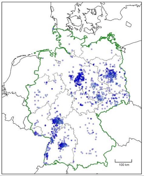 Deutschlandkarte mit Verbreitung der Buntzecke